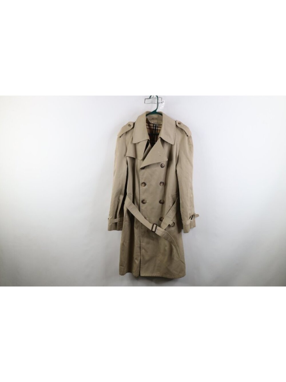 Vintage 70s Mens 38R Novacheck Plaid Lined Double Breasted Trench Coat USA Tan